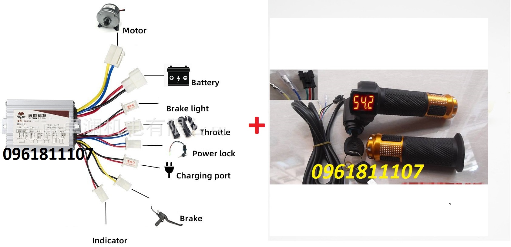 Combo chân ga và bộ điều tốc 24V 500W chân ga và bộ điều tốc 12V 500w tay ga và ic điều tốc 24v 250w