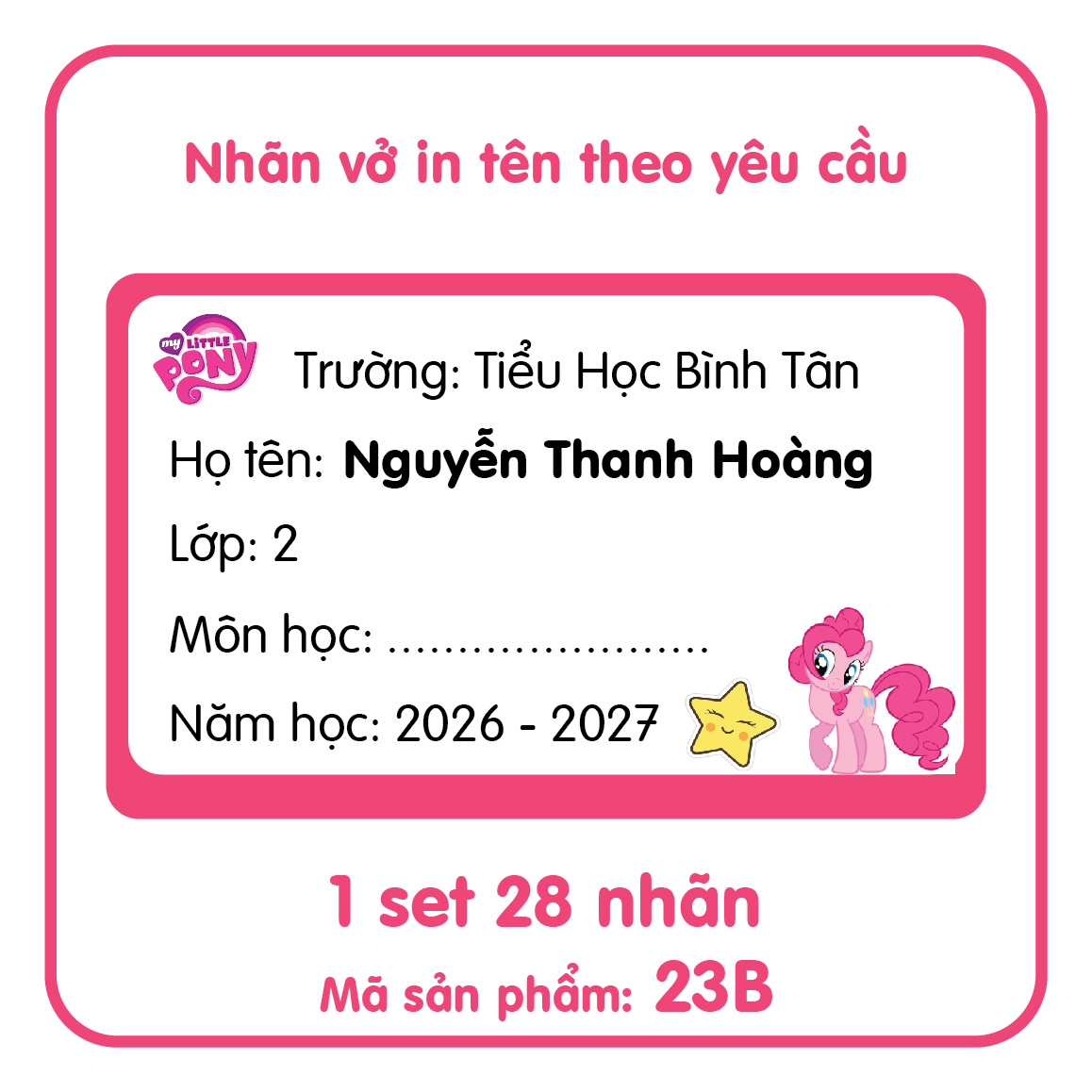 Nhãn vở in tên theo yêu cầu nhiều mẫu - Set 28 nhãn