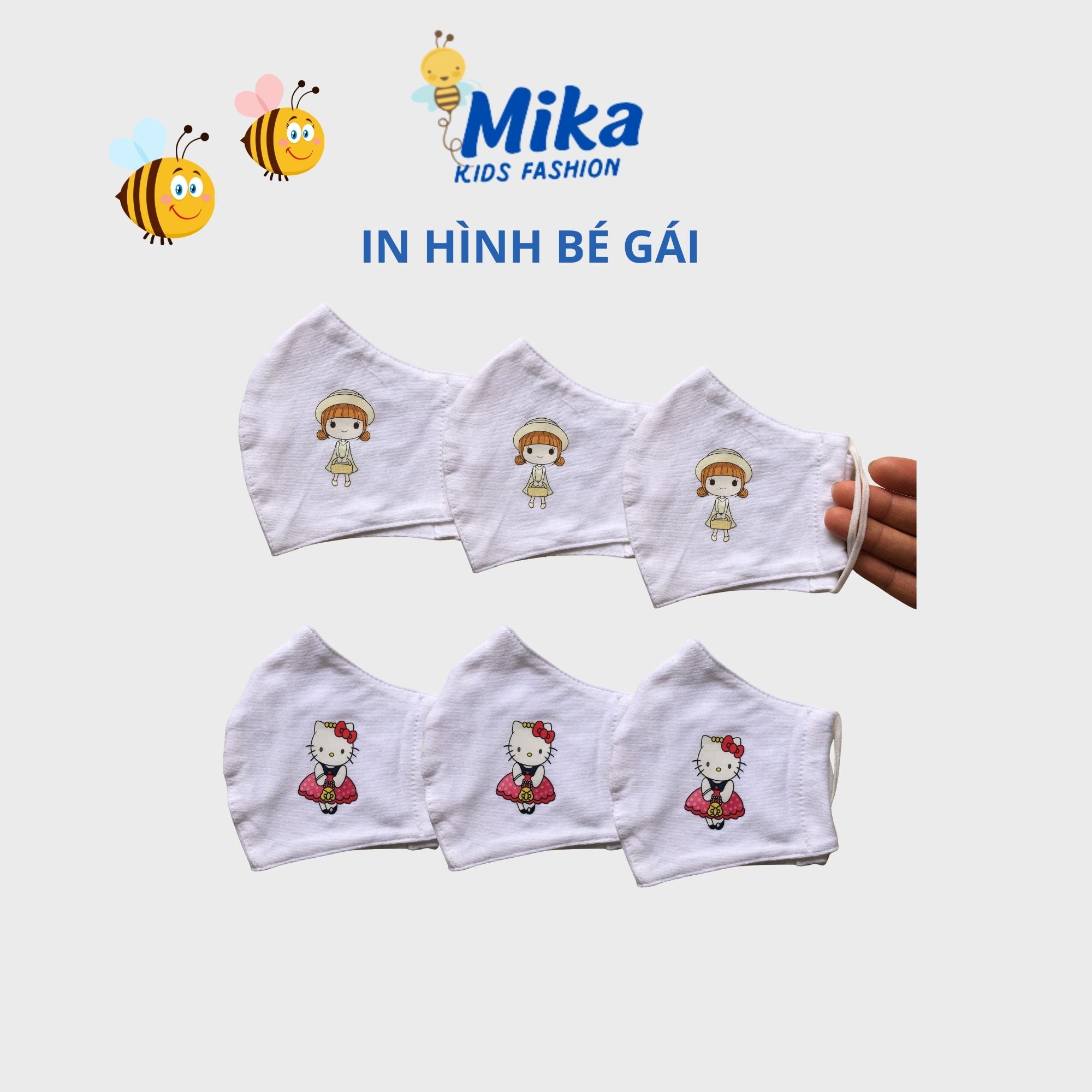 Khẩu trang vải cho bé trai bé gái MIKA SHOP. Khẩu trang trẻ em cotton hữu cơ 100% trắng 2 lớp kháng khuẩn mềm mại cho bé 2 3 4 5 6 7 8 tuôi