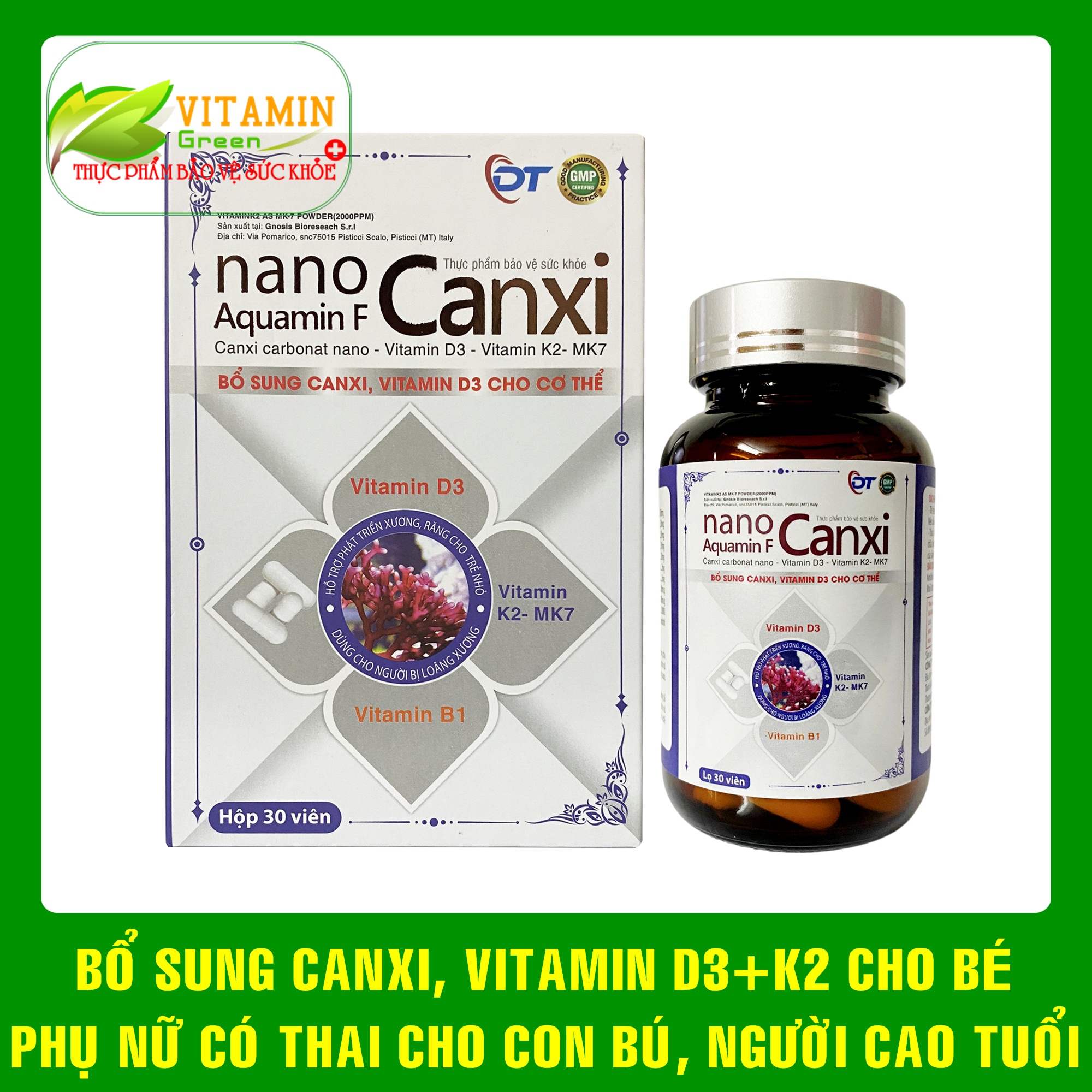 Canxi tảo biển Nano Canxi Aquamin F Bổ sung calci Vitamin D3 K2giúp xương răng chắc khỏe (hộp 30 viê