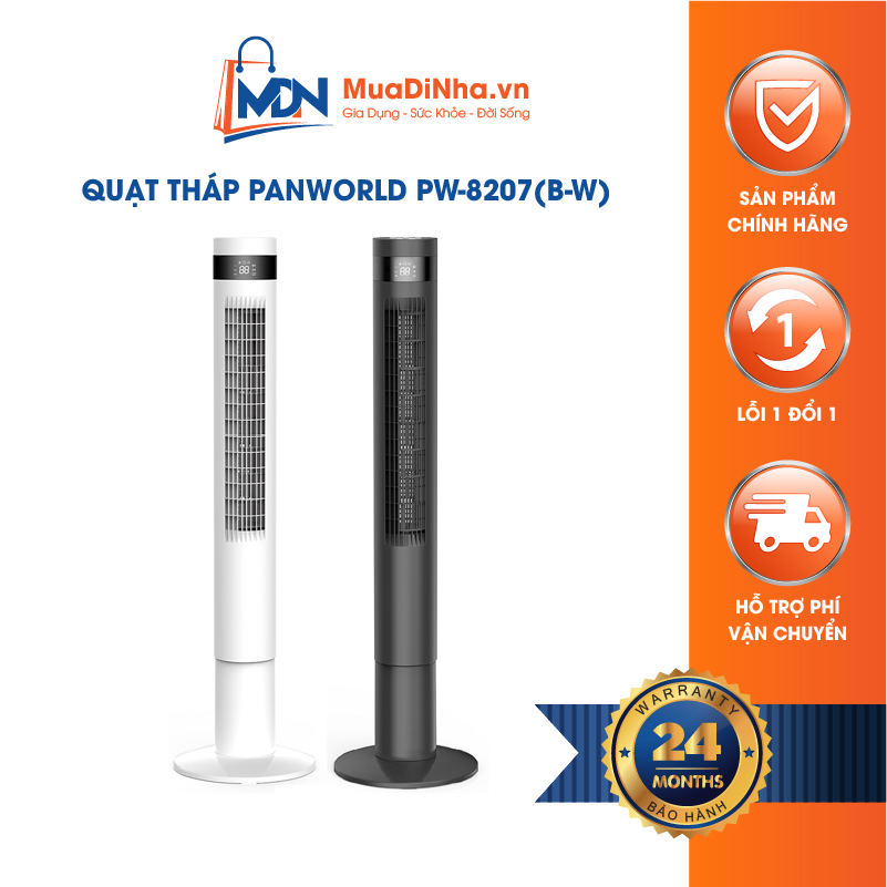 Quạt tháp không cánh màu trắng màu đen Panworld PW-8207 thương hiệu Thái Lan
