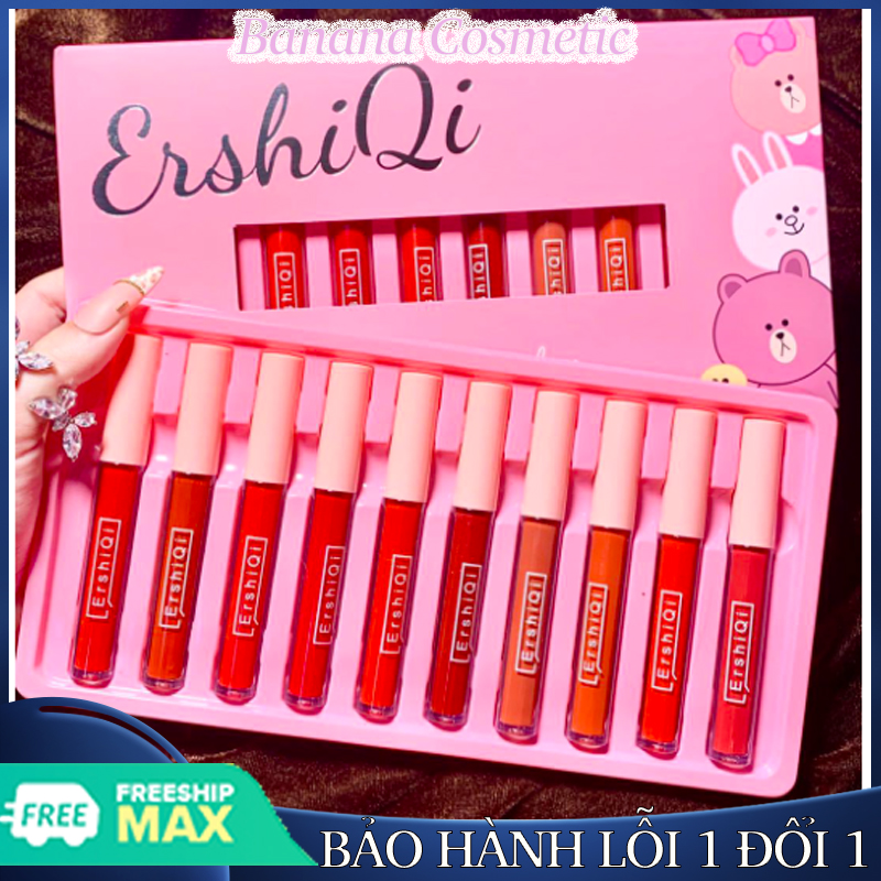 [Hcm]Set 10 Son Kem Lì Ershiqi Gấu Vịt Matte Matte Lip Glaze Cute Siêu Hot Siêu Rẻ Vị Hoa Quả