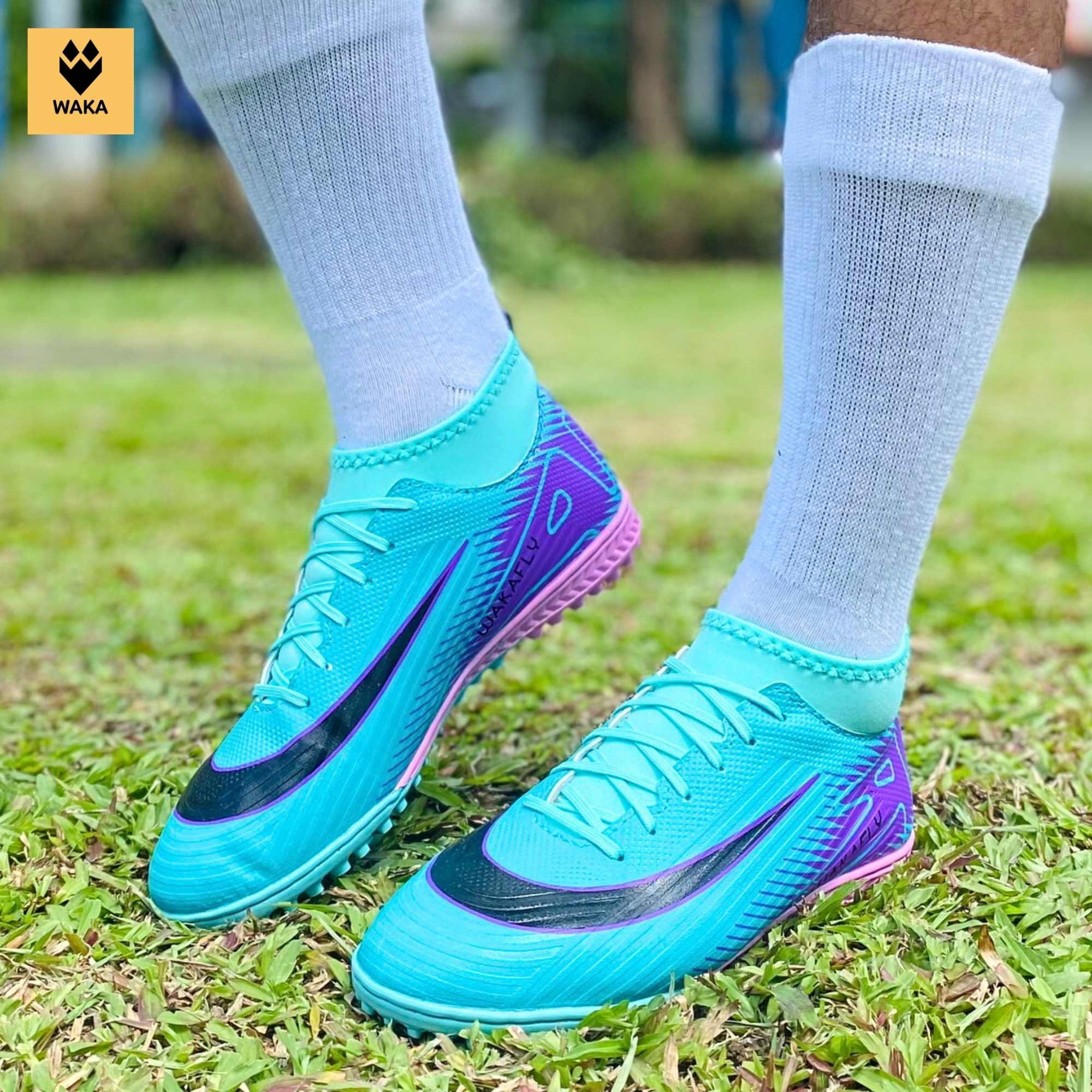 Giày đá banh cổ cao WAKA -WAKAFLY size 34-44 khâu full đế_Giày bóng đá trẻ em Vapo 15 sân cỏ nhân tạ