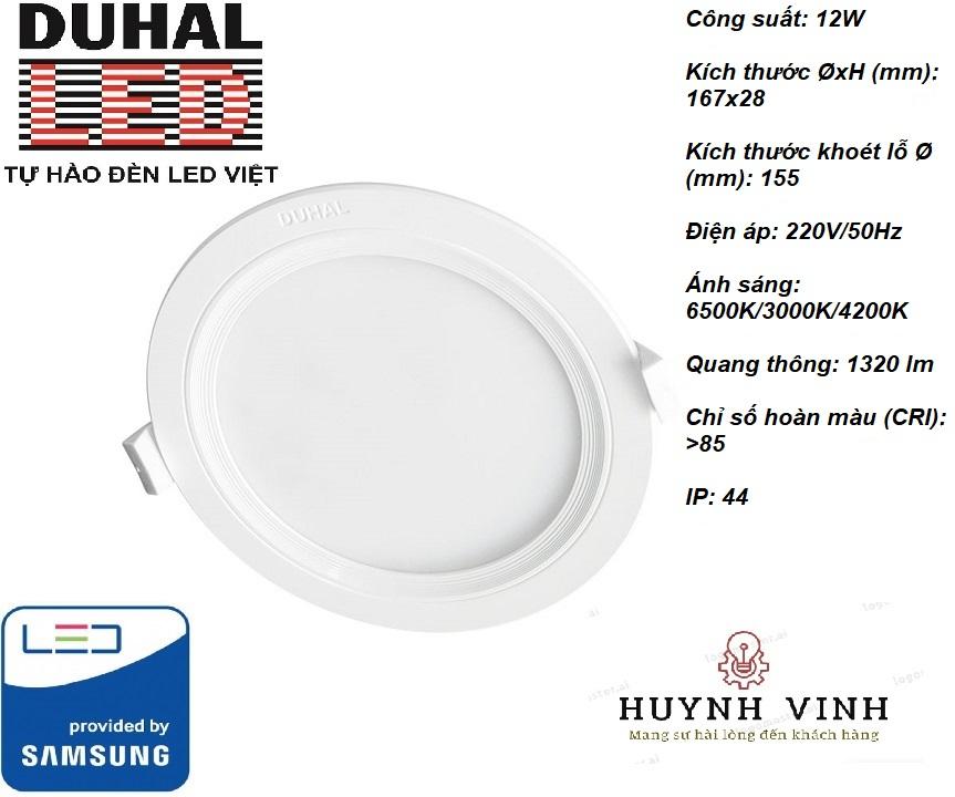 [3 MÀU] Đèn LED Duhal KDMT0121 Âm Trần Panel Tròn 12W, Đường kính 16.7cm, Chống Bụi IP44