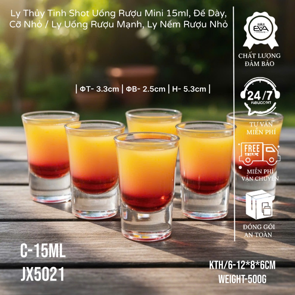 Bộ 6 Ly Shot Glass Thủy Tinh 35ml Đáy Vuông – Cốc Uống Rượu Mạnh Espresso Ly Đo Định Lượng Pha Chế C