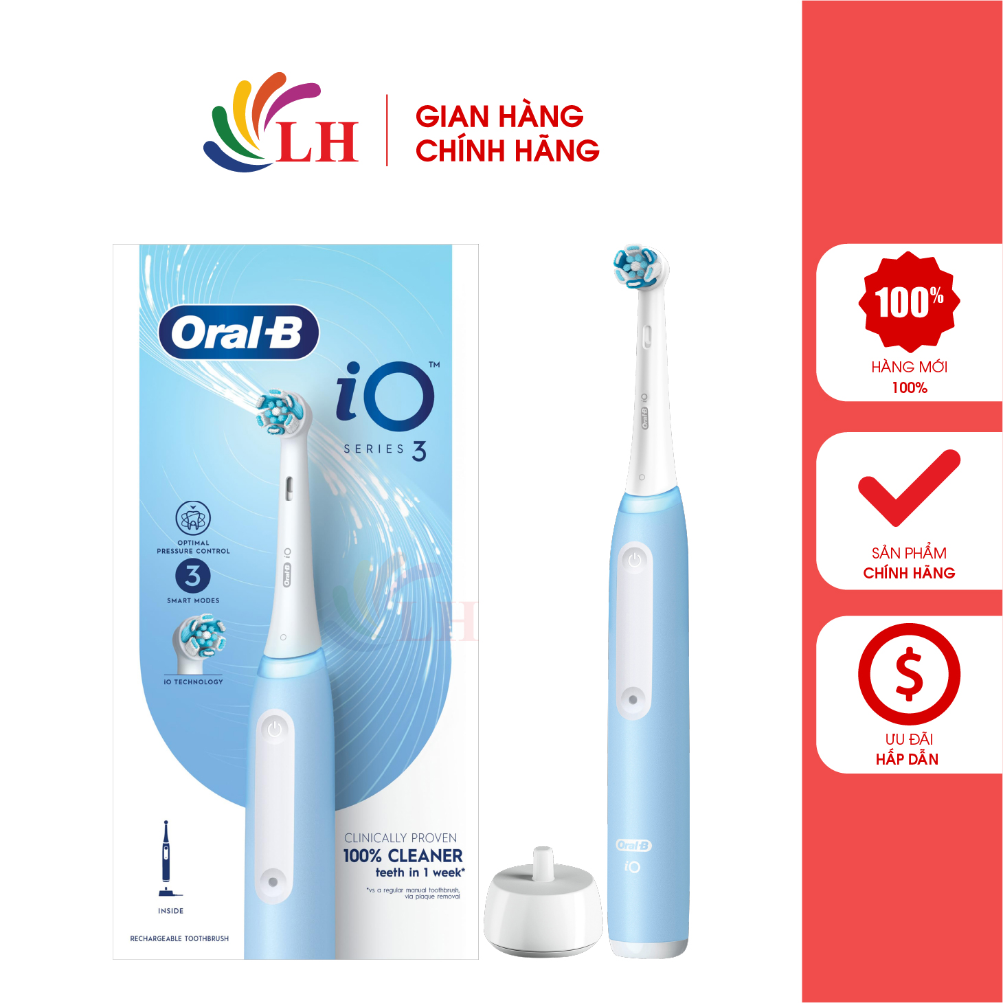 Bàn chải điện Oral-B iO Series 3s - Thiết kế nhỏ gọn thao tác đơn giản 3 chế độ chải vòng màu phát s