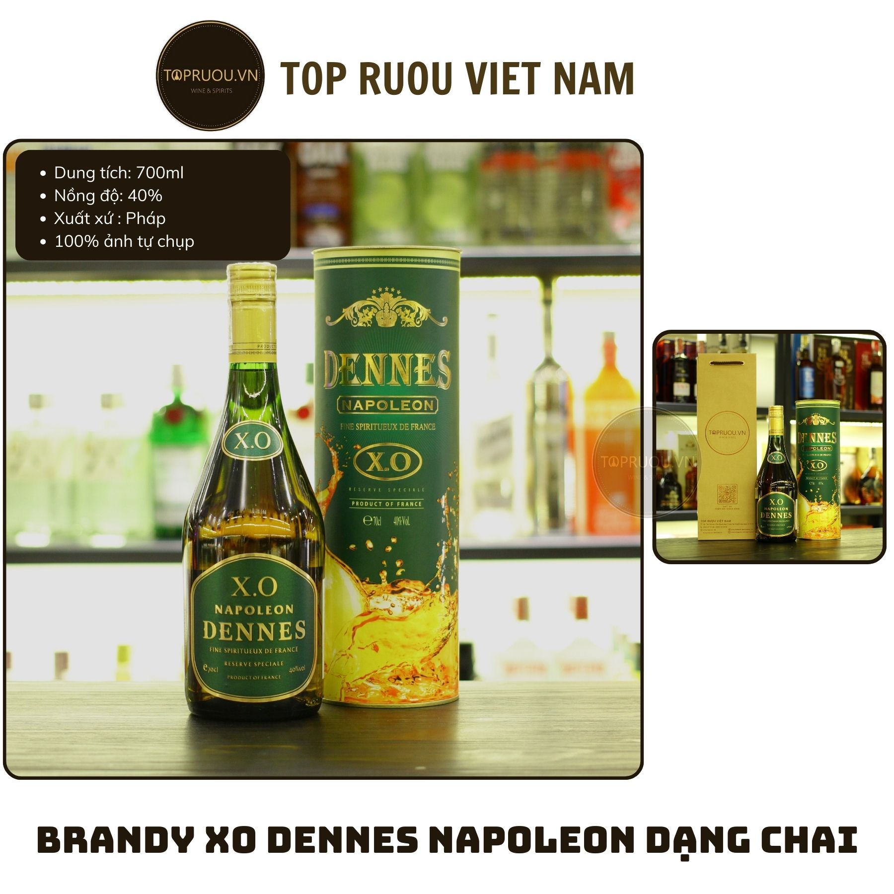 Brandy XO Napoleon Dennes Dạng Chai - Hộp Quà 700ml [Hàng Thật][TopRuouVietNam]