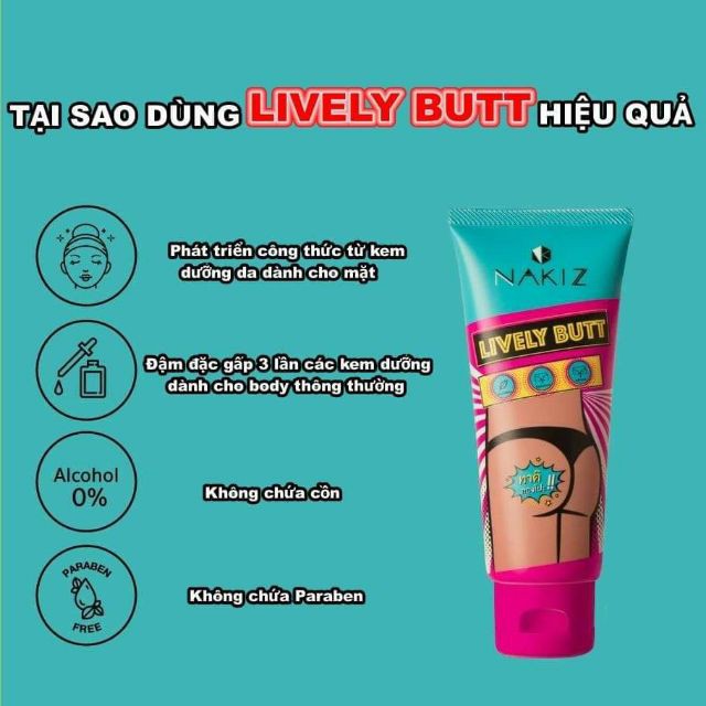 Kem Nakiz Lively Butt Bôi Thâm / Mụn Vùng Mông/ Bẹn/ Nách/ Cổ/ Lưng/ Khủy Tay/ Đầu Gối - Hỗ Trợ Rạn Da Bụng/ Đùi/ Mông + Tặng Băng Đô Tai Mèo Xinh Xắn - An001