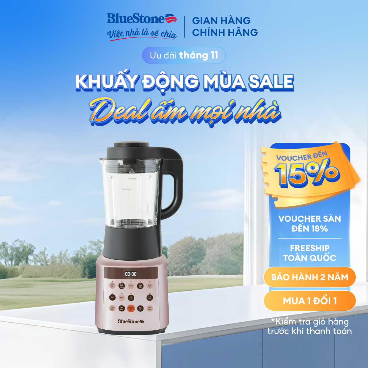 SẢN PHẨM MỚI - Máy Làm Sữa Hạt Đa Năng BlueStone BLB-6029 -175 Lít - (900W) - 8 Chương trình - Lưỡi