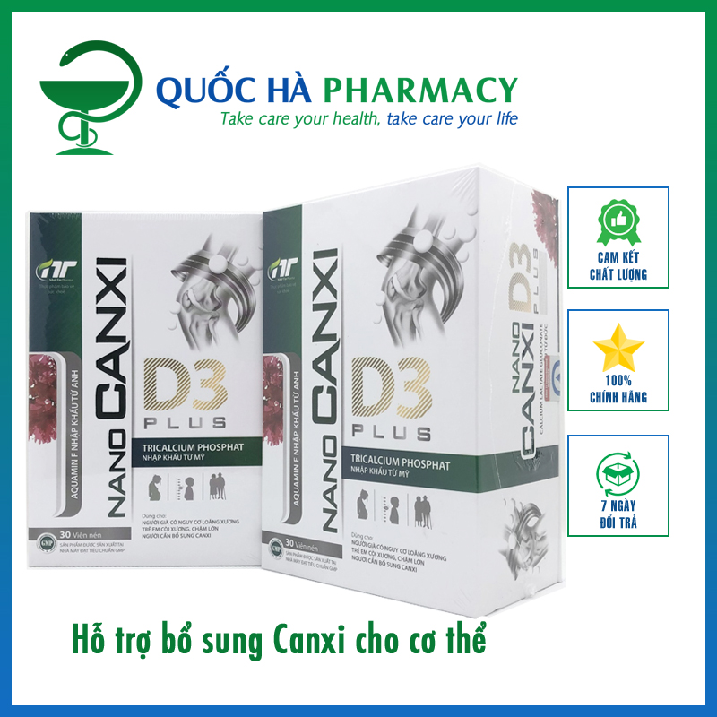 NANO CANXI D3 PLUS hộp 30 viên, hỗ trợ bổ sung Canxi cho cơ thể Quốc Hà Pharmacy