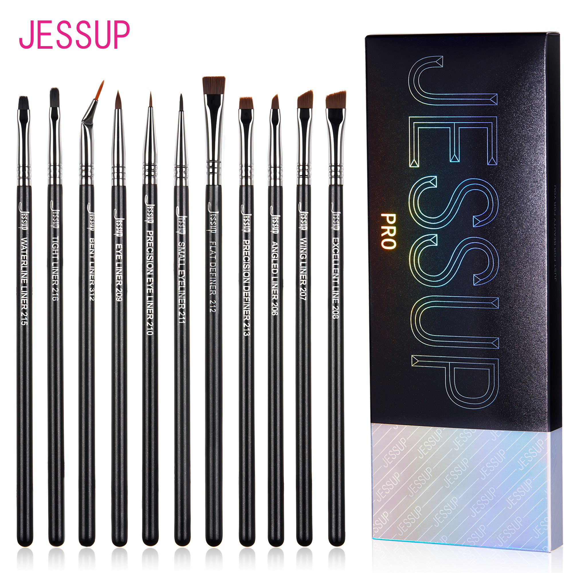 Bộ cọ kẻ mắt Jessup 11 cọ kẻ mắt chuyên nghiệp đầu cọ thon góc dẹt siêu mịn bộ cọ trang điểm mắt T32