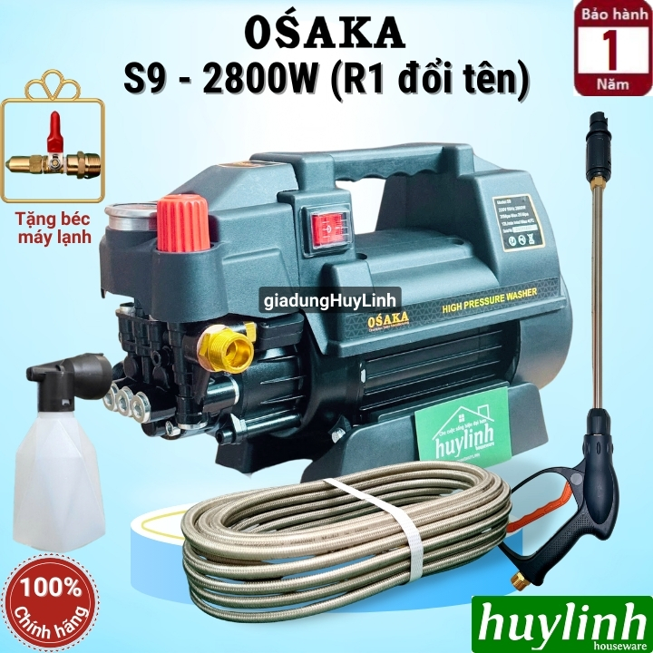 Máy xịt rửa xe chỉnh áp Osaka S9 (R1 đổi tên) - 2800W - Tặng béc phun xịt máy lạnh điều hòa