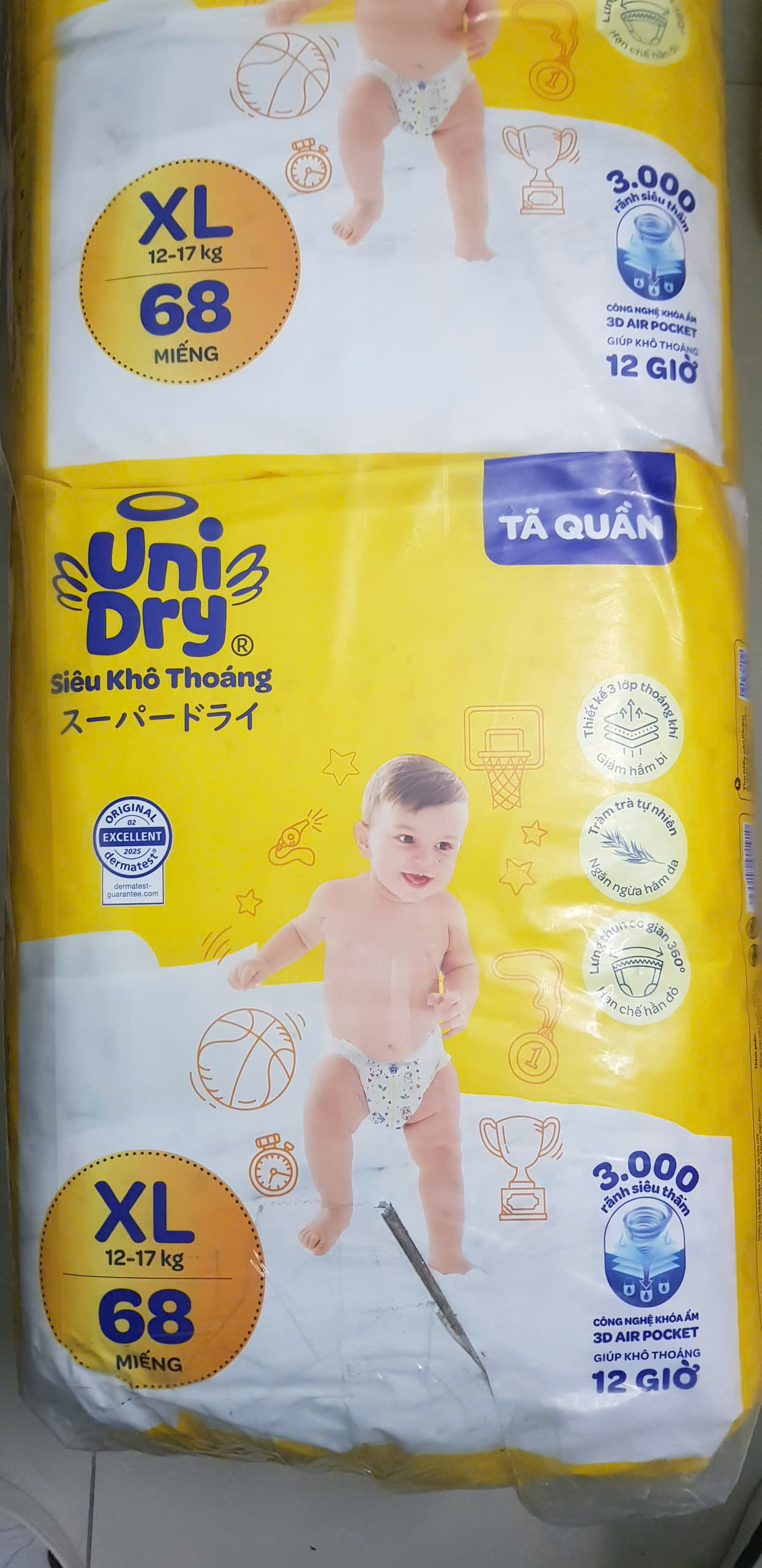 Tã quần em bé Unidry size M/L/XL/XXL [68-72 miếng] (mẫu cải tiến mới)