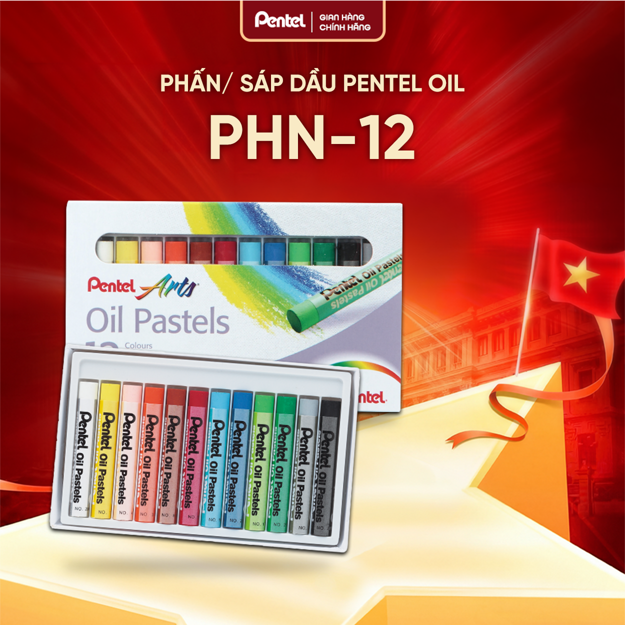 Màu sáp dầu 12 màu Pentel PHN-12 màu chuẩn đẹp độ phủ và độ bám tốt