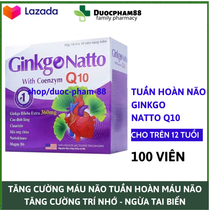 Hoạt huyết dưỡng não Ginkgo Biloba coenzym q10 360mg giảm đau đầu hoa mắt chóng mặt rối loạn tiền đình - Hộp 100 viên