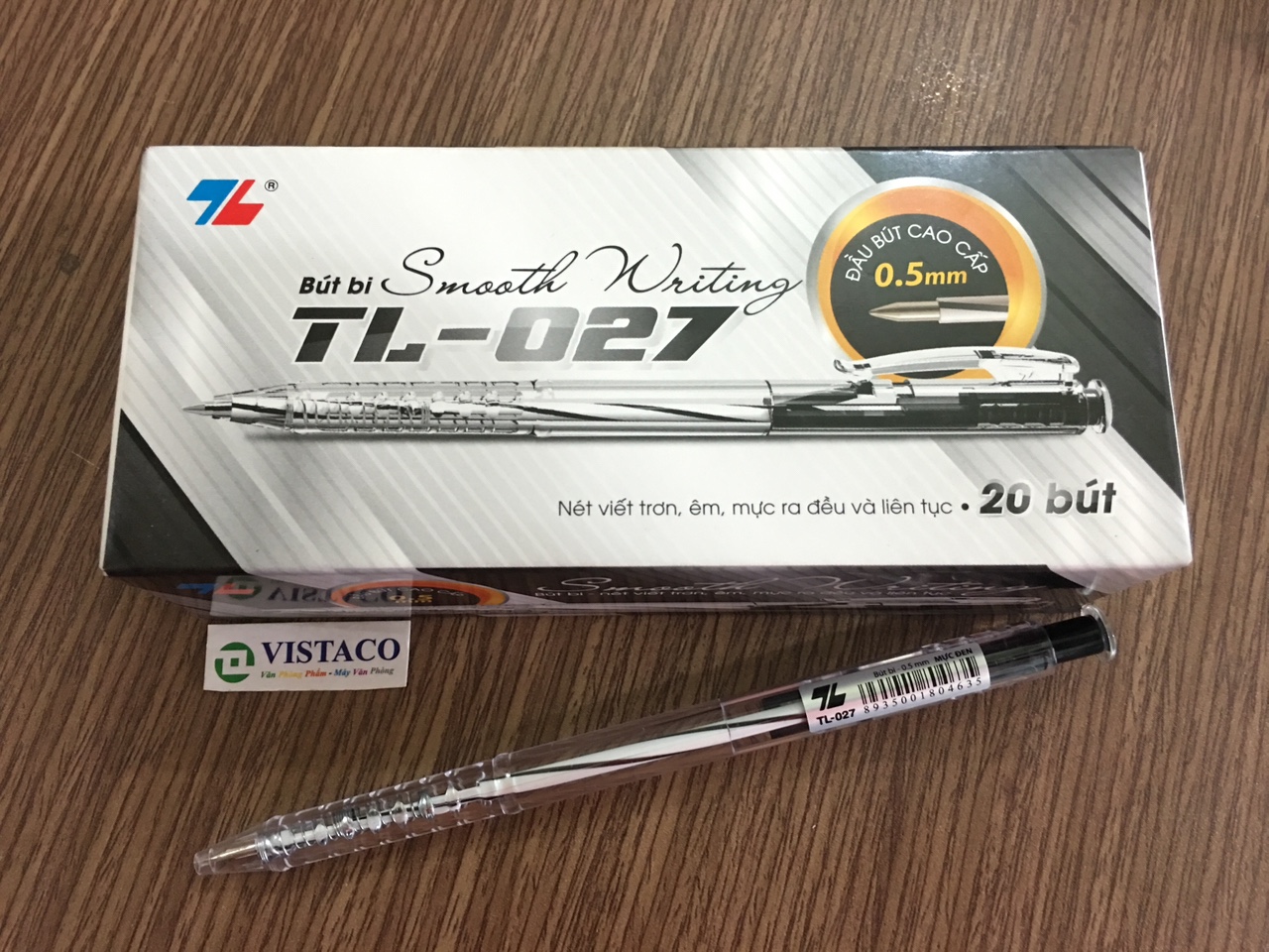 Hộp 20 cây bút bi TL Mực xanh mực đen TL-027 nét nhỏ ngòi 0.5mm / Bút TL027 có ruột BPR-06 thay thế 