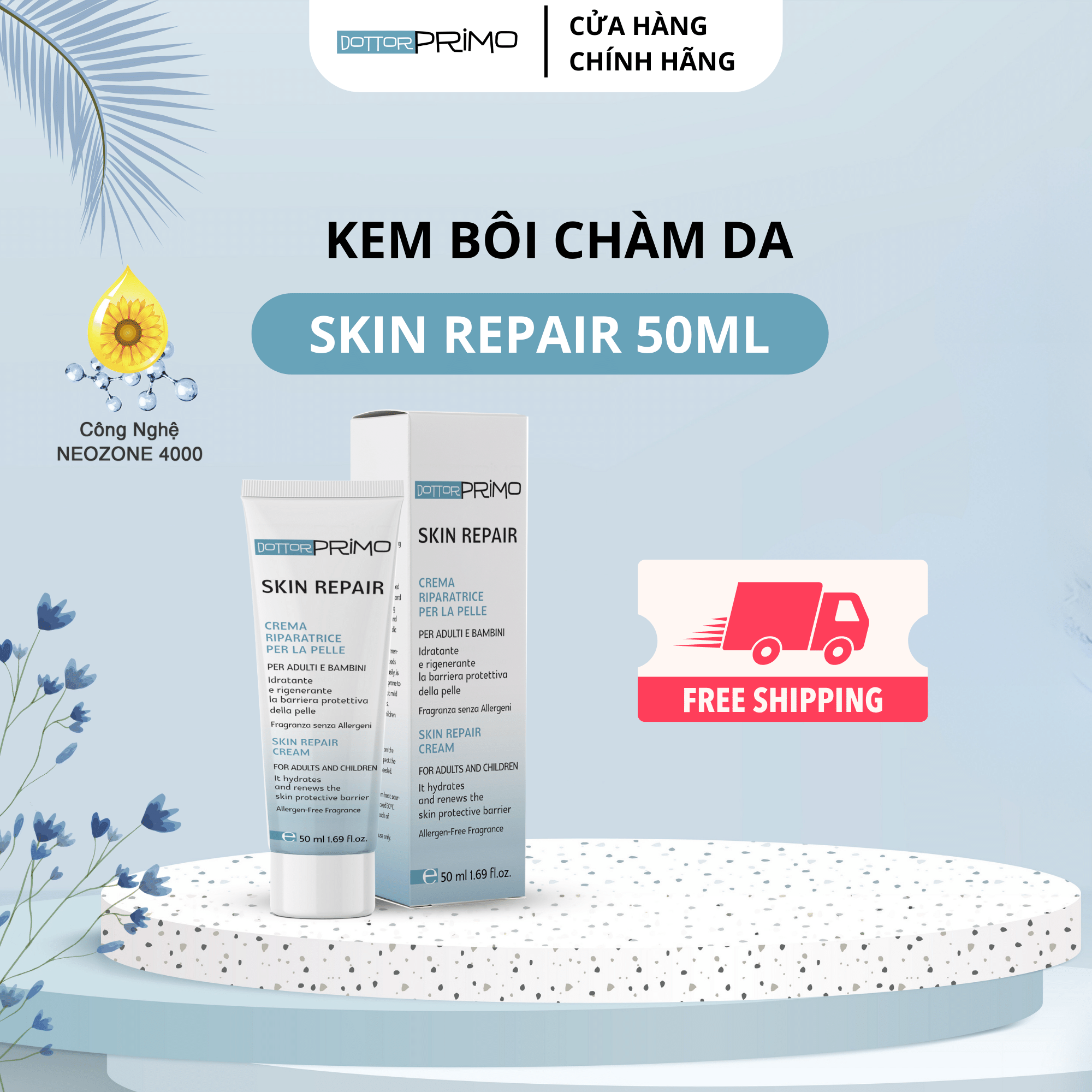 Kem bôi viêm da cơ địa DottorPrimo Skin Repair 20ml/50ml cấp ẩm dưỡng da cải thiện tình trạng viêm d