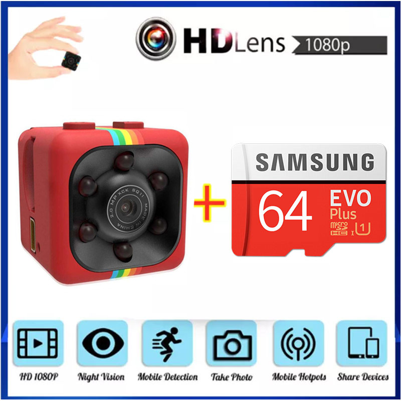 Camera Mini SQ11 HD 1080P Camera Ghi Hình Cỡ Nhỏ Cảm Biến Chuyển Động Ban Đêm Máy Quay Phim Siêu Nhỏ DVR DV với thẻ nhớ Samsung miễn phí