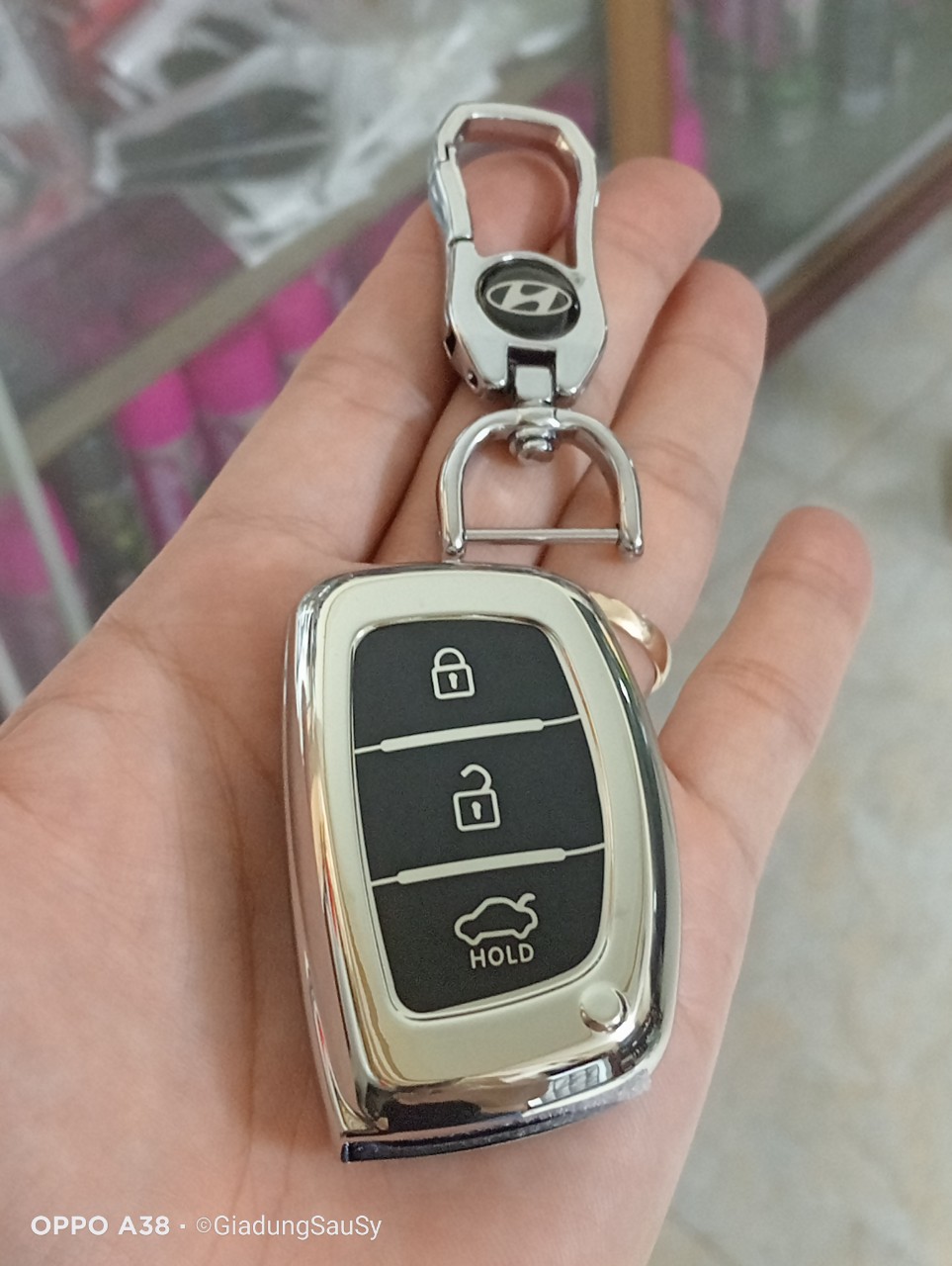 Ốp bọc chìa khoá Ô tô silicon mạ crom kèm móc Xe  Hyundai I10 Elantra Tucson mẫu chìa thông minh bản