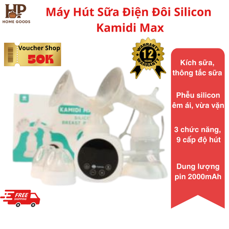 Máy Hút Sữa Điện Đôi Có Dây Kamidi Max Phễu Hút Silicon Mềm Mại Kèm Bình Sữa Có Núm Ti Cho Bé