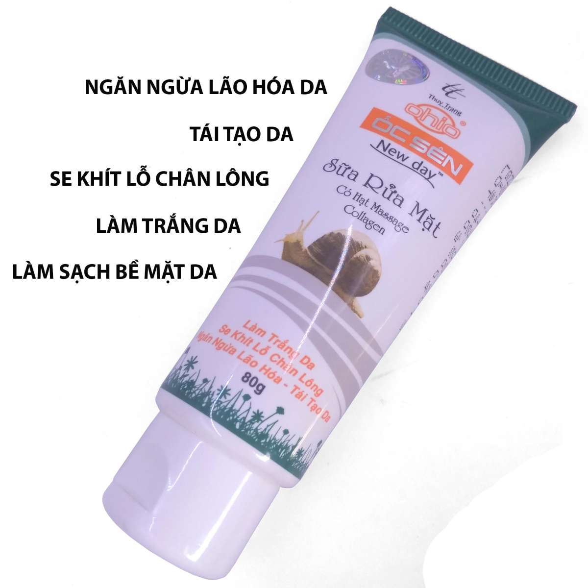 [HCM]Sữa rửa mặt Làm trắng da – Se khít lỗ chân lông – Ngăn ngừa lão hóa – Tái tạo da Ohio Ốc Sên New Day 80g (Trắng – Xanh)