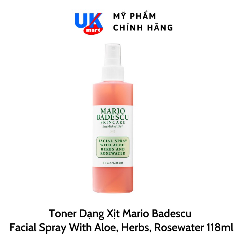 Toner Xịt Khoáng Mario Badescu Facial Spray With Aloe Herbs Rosewater 118Ml