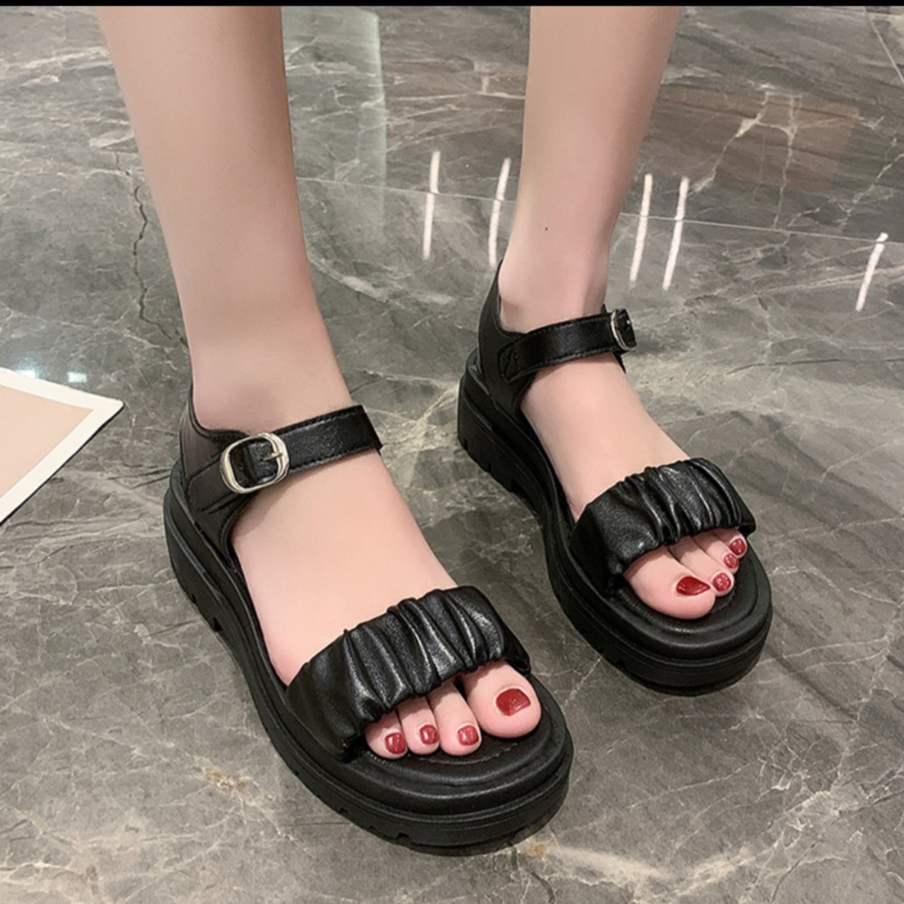 ( shop xịn ) GIày sandal nữ quai hậu nhún bèo ngang xinh xắn dễ phối đồ Xăng đan nữ học sinh đi học 