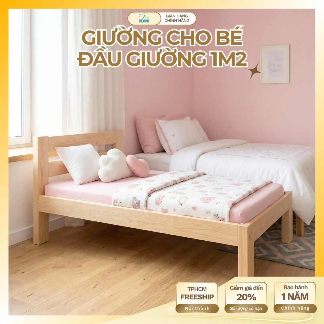 Giường Ngủ Cho Bé 1M2 Có Tựa Đầu Giường Gỗ Thông Tự Nhiên Giường Ghép Lắp Ráp Thông Minh