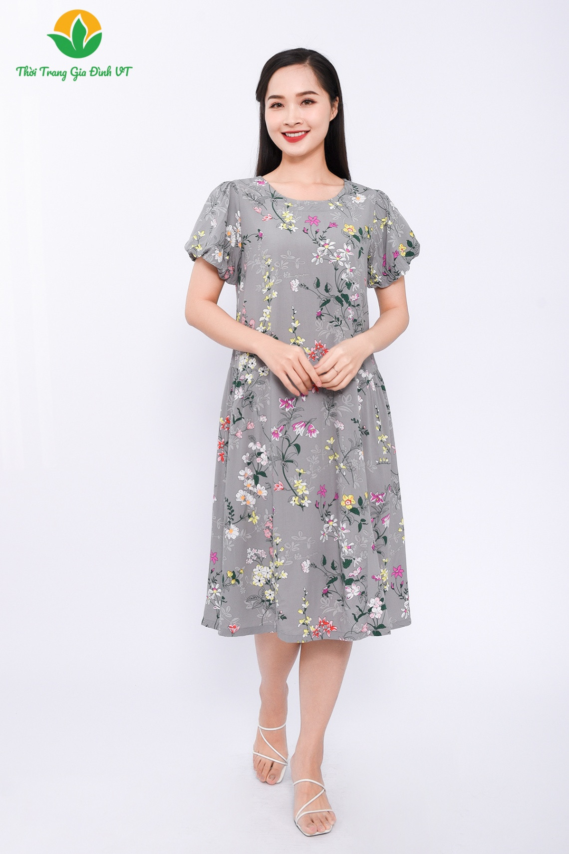 Đầm nữ cộc tay mùa hè Việt Thắng  vải Lanh (tole) - V03.2302