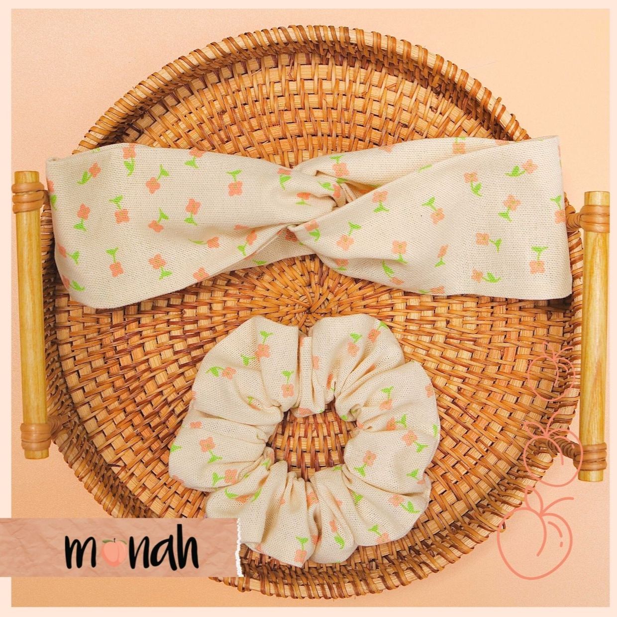 [Hcm]Combo Dây Buộc Tóc Cột Tóc Scrunchie Và Turban Băng Đô Nữ Linen Hoa Nhí Cam