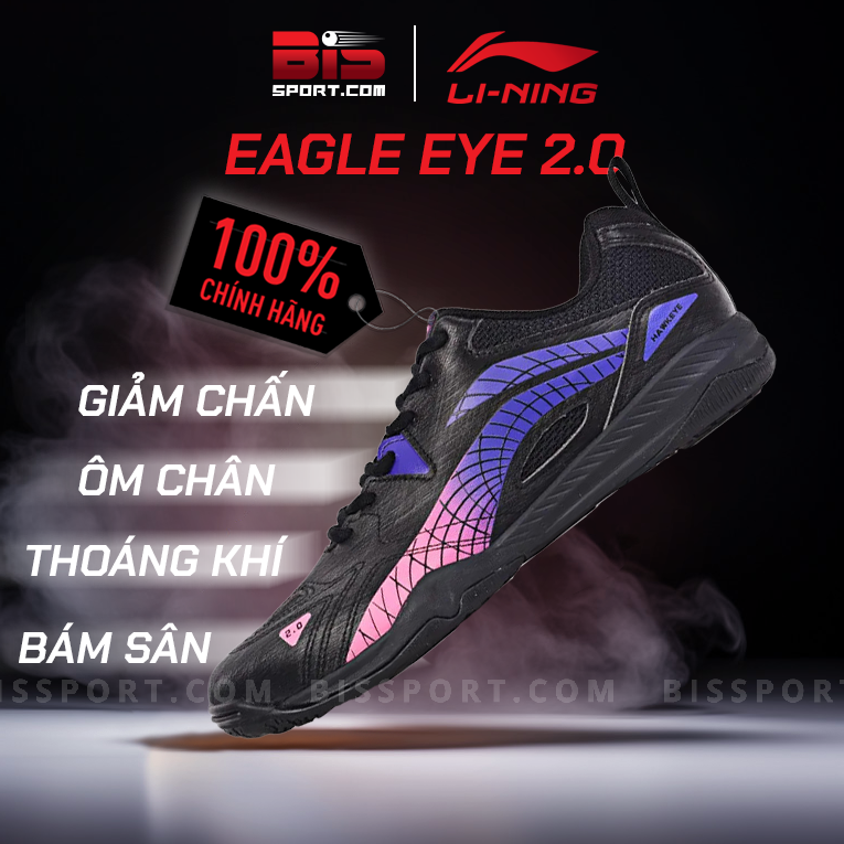 Giày Cầu Lông Bóng Bàn Lining Eagle Eye 2.0 Đen Tím Chính Hãng - Giày Tập Luyện Thi Đấu Chuyên Nghiệ