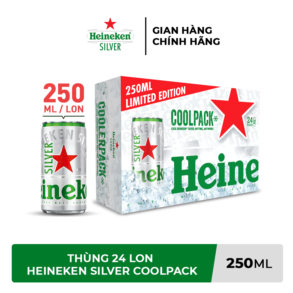 Thùng 24 lon bia Heineken Silver Coolpack 250ml/lon