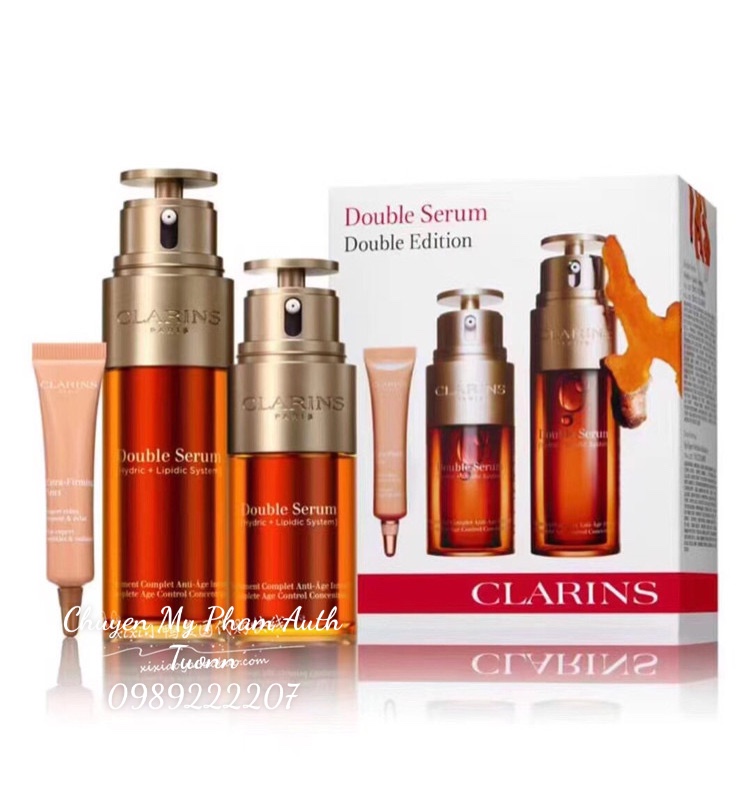 Set 2 Chai Tinh Chất Dưỡng Da Clarins Anniversary Double Extract Essence Tặng Kèm Kem Mắt Clarins Extra - Firming Yeux