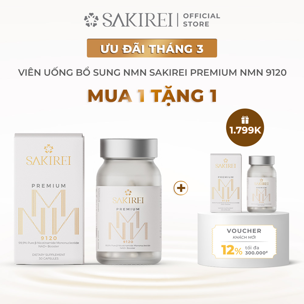 Viên uống Sakirei Premium NMN 9120 - 3000mg NMN tinh khiết 99.9% đảo ngược lão hóa hỗ trợ sức khỏe