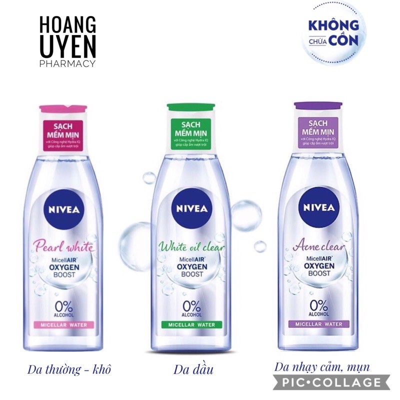 Nước Tẩy Trang Không Cồn Nivea 200Ml - Dưỡng Trắng - Hồng