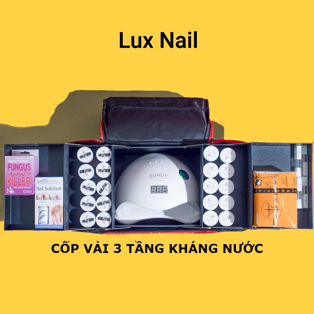 Cốp vải đựng đồ nail mi dụng cụ trang điểm - cốp vải 3 ngăn 5 khay kháng nước có dây đeo tiện lợi chuyên dụng