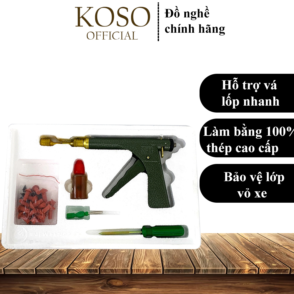 Bộ vá lốp ô tô xe máy không săm KOSO tiện dụng - Bộ vá lốp không săm - vá nấm(đi kèm 6 đạn nấm)
