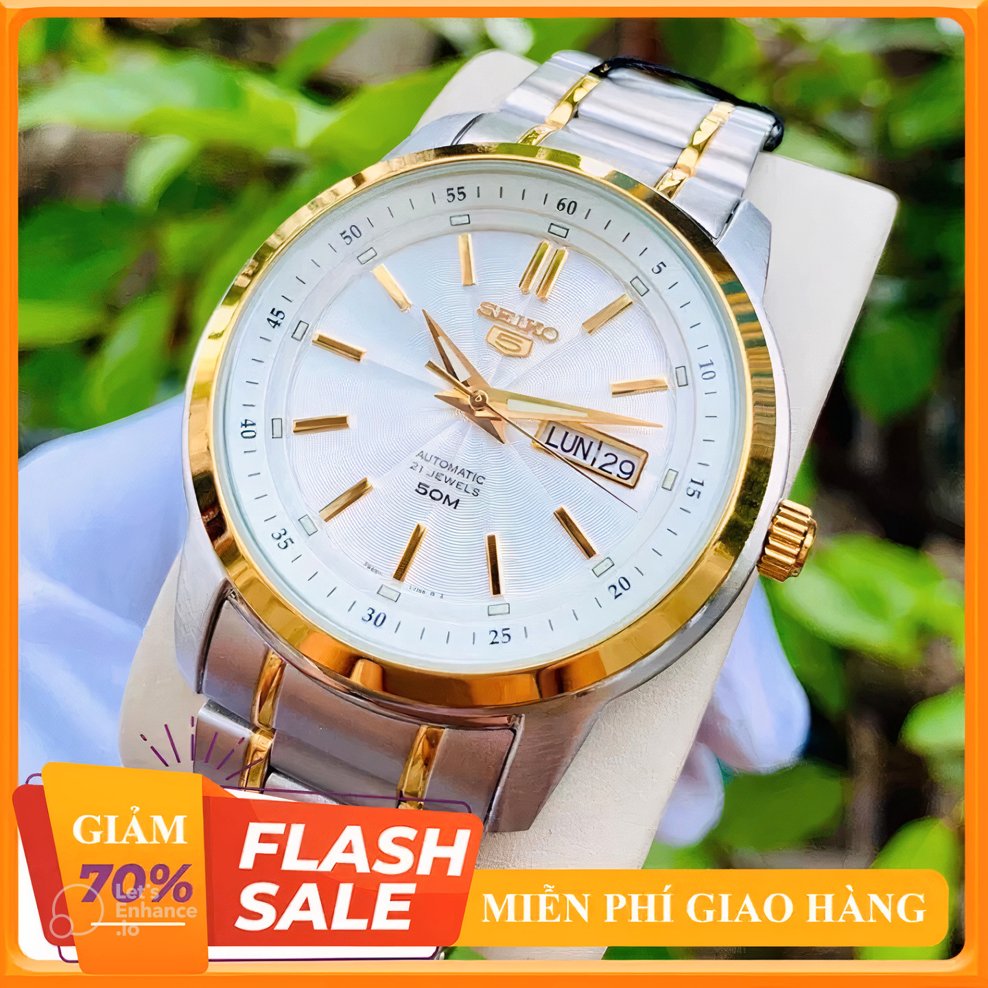 {ĐỒNG HỒ PHỐ } Đồng Hồ Seiko 5 Jewels Dây Demi Lịch Lãm Bảo Hành 18 Tháng Pin Đờ Mi Mặt Trắng + Thẻ 