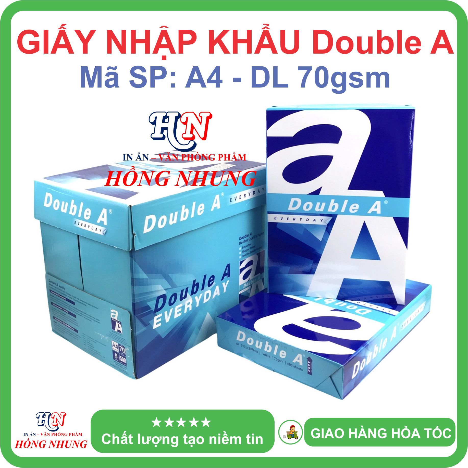 [SALE] Giấy in A4 Double A - Định lượng 70gsm/80gsm Số lượng 500 Tờ Giấy Thùng trắng mịn