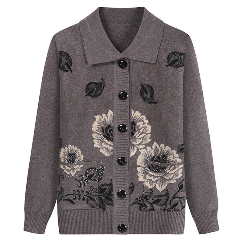 Áo khoác len trung niên nữ- áo len nữ cài cúc họa tiết hoa sang trọng áo len bà già áo cardigan nữ