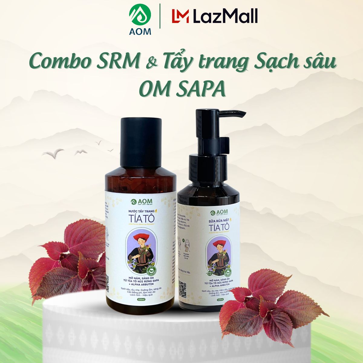 [MỚI] Sữa Rửa Mặt Tía Tô Alpha Arbutin Trắng Da Giảm Thâm Nám A Om Sapa 110ml