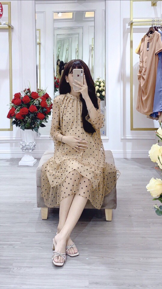 Đầm Hoa Nhí Dáng Tầng Babydoll - Váy Hoa Nhí Vintage Dáng Xòe Rộng Vải Tơ Mềm Mát Freesize váy bầu t