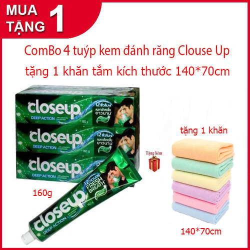 Combo 4 Tuýp Kem Đánh Răng Closeup Tặng 1 Khăn Tắm Xuất Nhật 140*70Cm