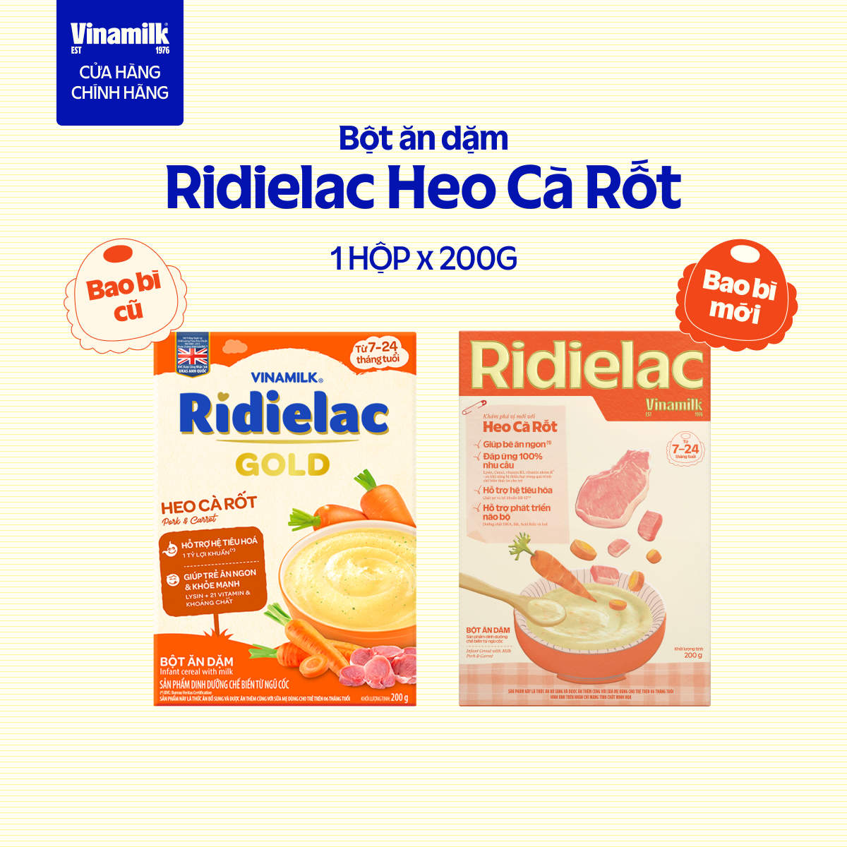 [Bao Bì Mới- Chọn Vị] Hộp giấy Bột ăn dặm Vinamilk Ridielac 200g