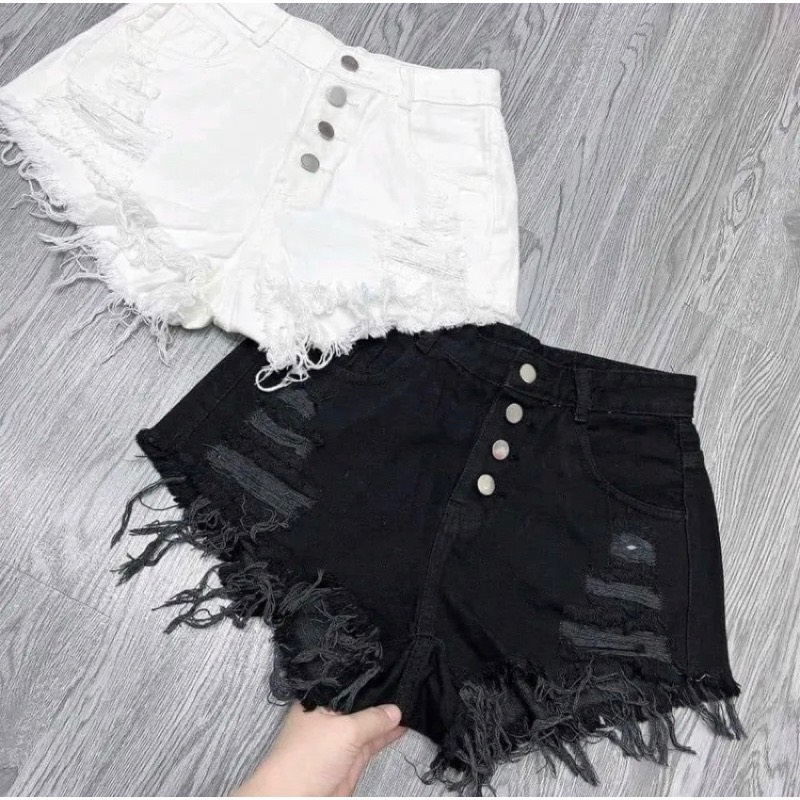 Quần short đùi nữa rách tua rua chất kaki gài 4 nút sắt  hàng cao cấp QC bao xịn Quần short nữ tua r