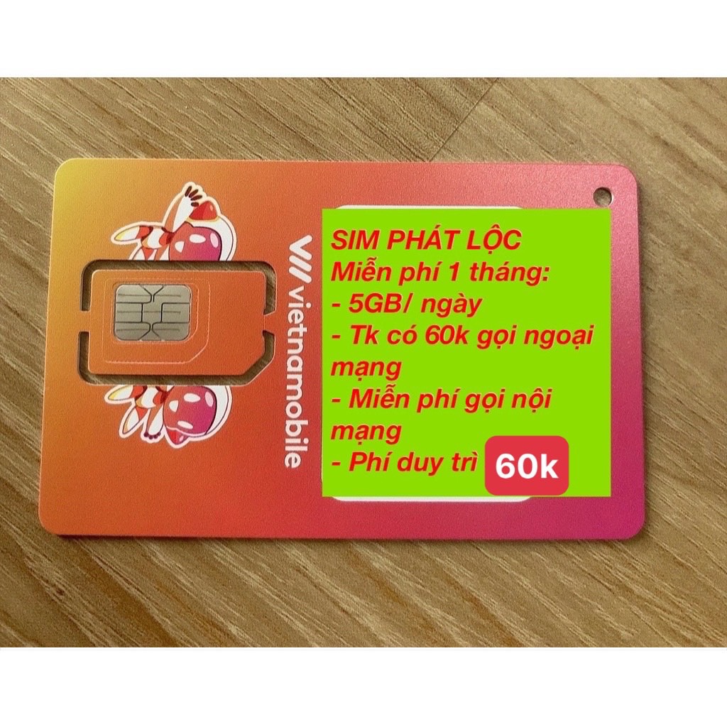 Sim Vnmobile King 15GB/Ngày  (450GB/Tháng) + 200K - Phát Lộc (180GB/Tháng) + 60K Ngoại Mạng Ngoại Mạ