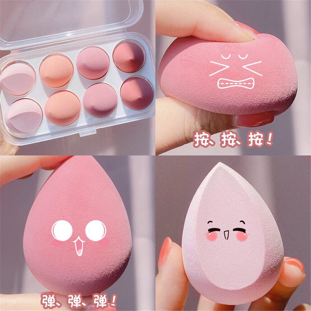 Mút Tán Nền . Set Mút Trang Điểm Make - Up Thần Thánh. Bộ 8 Miếng Mút Trang Điểm Kèm Hộp Đựng Siêu Ju 🌹🌹