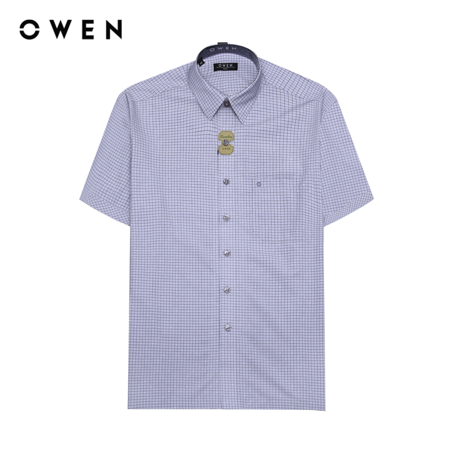 OWEN - Áo sơ mi ngắn tay Body Fit AB240660NT màu Xám đậm chất liệu Bamboo poly