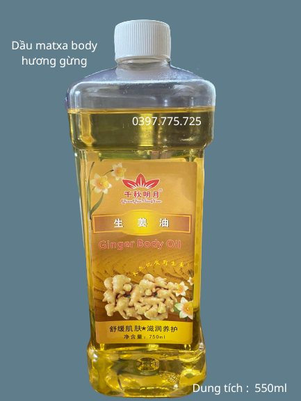 Tinh Dầu Massage Body chai 550ml Gừng - Lavender - Hoa Hồng - Ngải Cứu-cam xả chanh thơm dịu