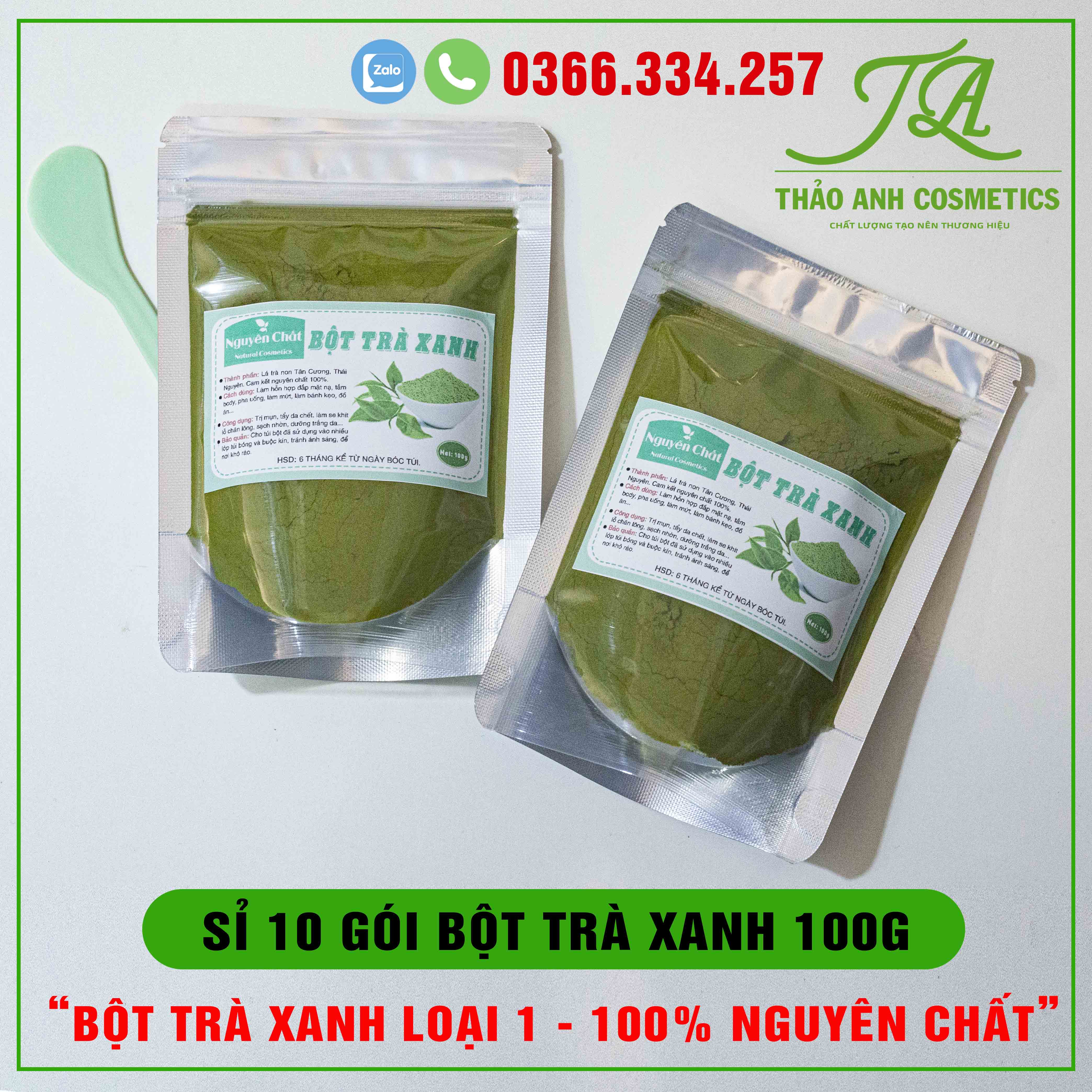 Sỉ 10 Gói Bột Trà Xanh + Tặng 10 Que Đắp + 10 Hóa Đơn Bán Hàng - Hàng Loại 1